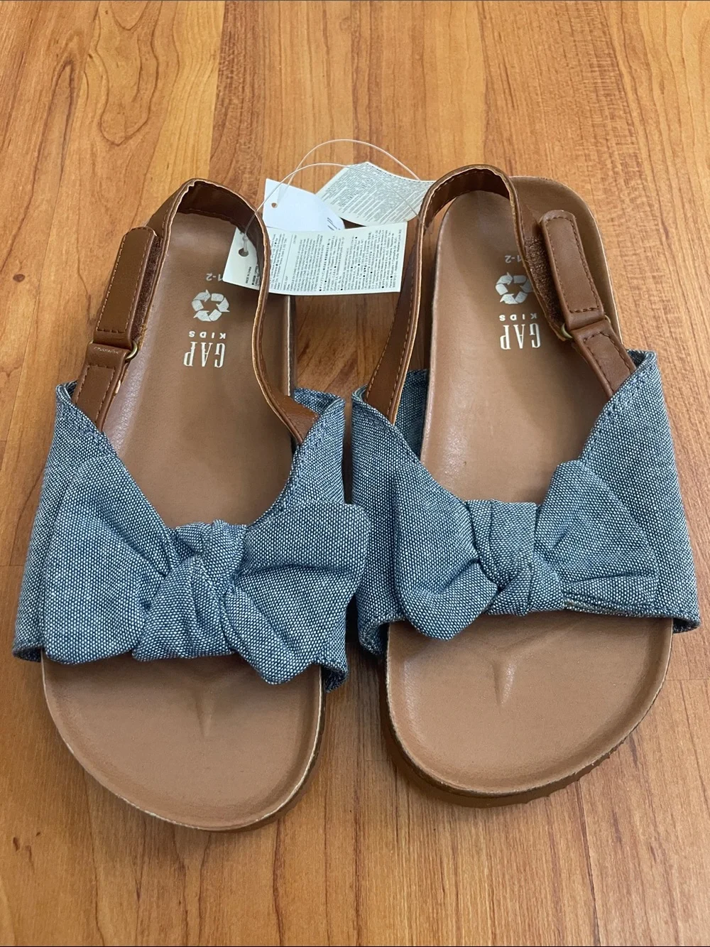 GAP Tan Footbed Blue Bow Slide Sandals